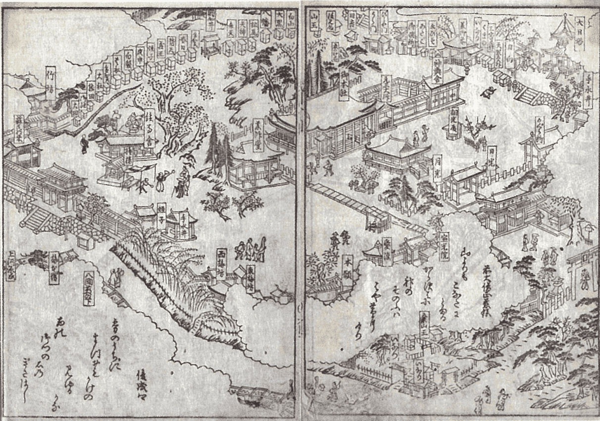 Precincts of Gion Shrine ("Gionesaiki” of the mid-Edo period: from "Memory of Kyoto Archive" of Kyoto Prefectural Library and Archives)